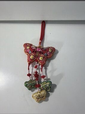 Vintage Chinese Embroidered Butterfly Hanging Ornament Silk Decorative